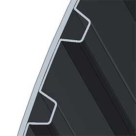 Black metal roof against a white background, giving a modern and elegant impression.